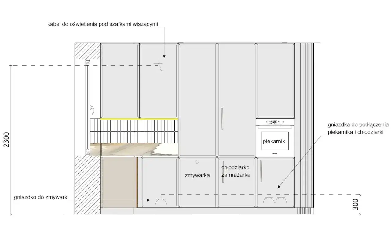 plan kuchni z instalacją elektryczną